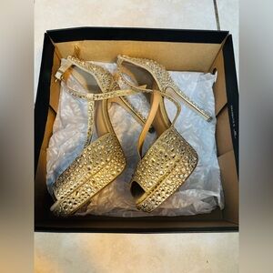INC International Concepts Gold Crystal Platform Heels